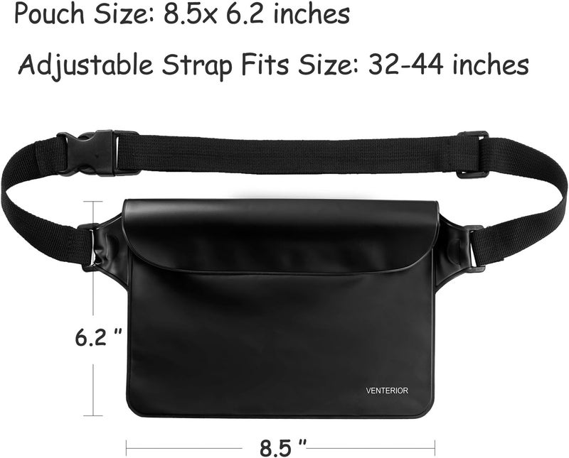Venterior Waterproof Waist Pouch 2-Pack | Beach Accessories Fanny Pack for Swimming Snorkeling Sailing Kayaking Beach Pool Water Parks | Keep Your Phone Wallet Safe and Dry (White & Black) - Image 4